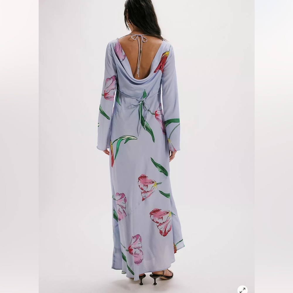 Free People Zadie Diagonal Seam Printed Cowl Back Midi Dress XL - Picture 2 of 5